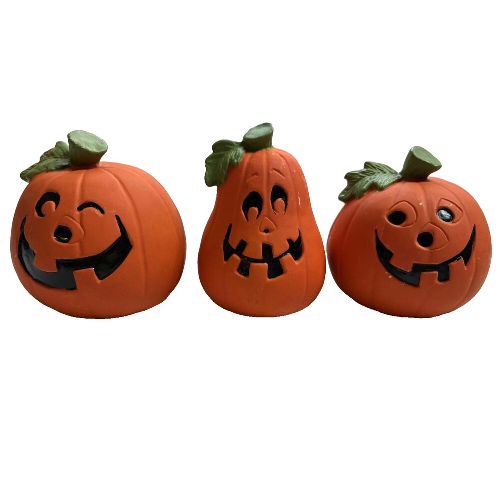 Vintage UCGC Pumpkin Figurine Ceramic Jack-o-Lantern Halloween Lot of 3 Taiwan
